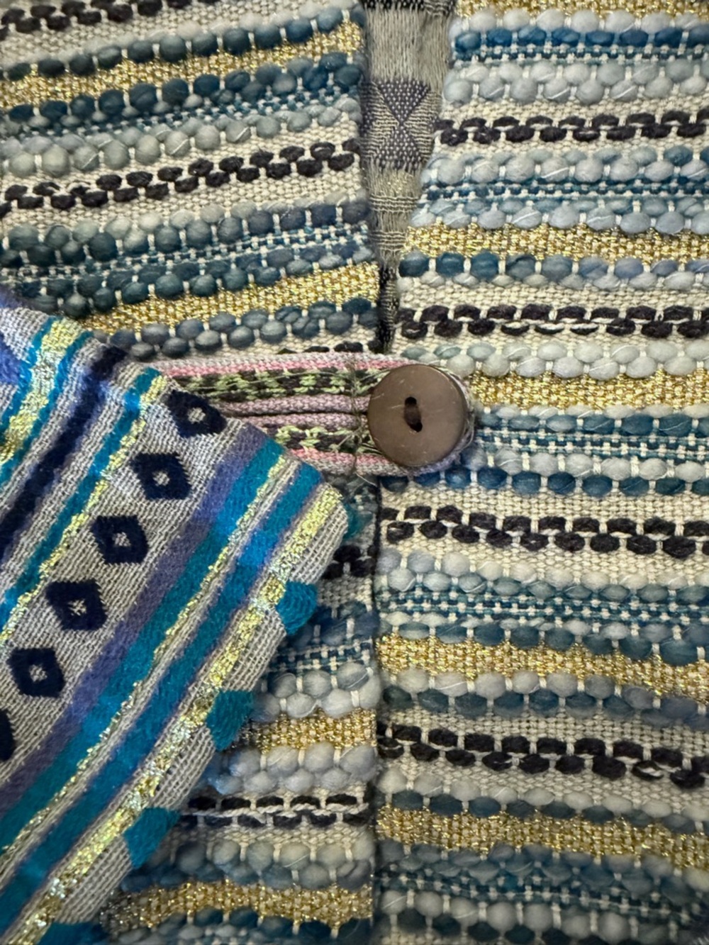 Sacred Threads Striped Boho Long Cardigan Coat in Blue & Pastels - Picture 6 of 8